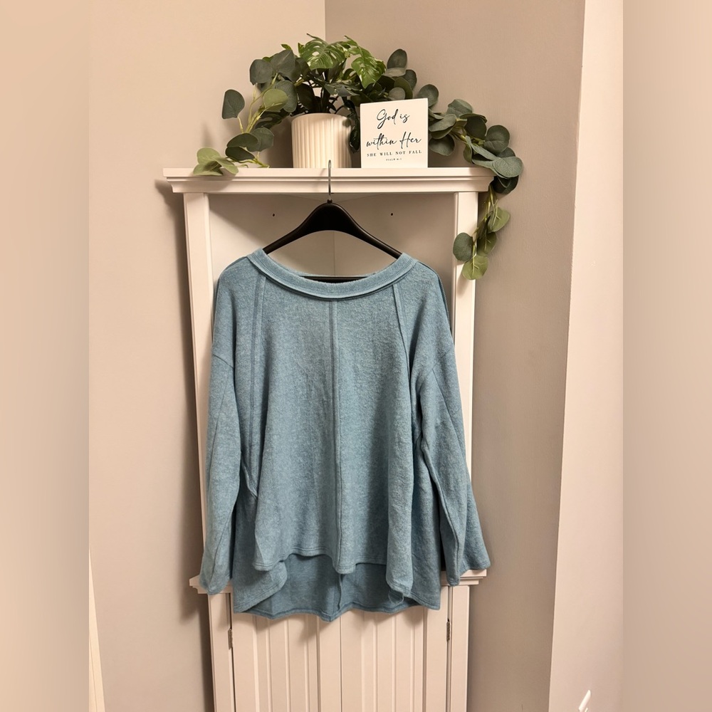 Zenana Outfitters Light Blue Crew Neck Sweater